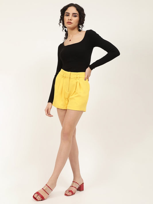 Centre Stage Women Yellow Solid Loose Fit Shorts