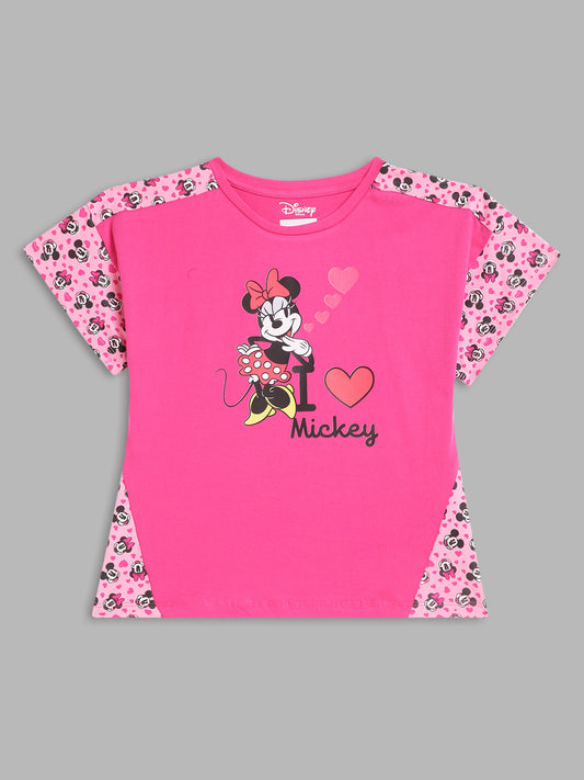 Blue Giraffe Kids Pink Printed Disney Regular Fit T-Shirt