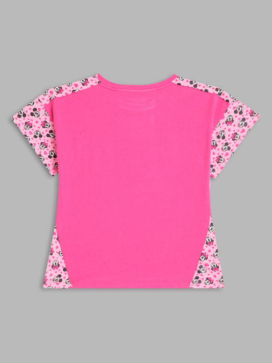 Blue Giraffe Kids Pink Printed Disney Regular Fit T-Shirt