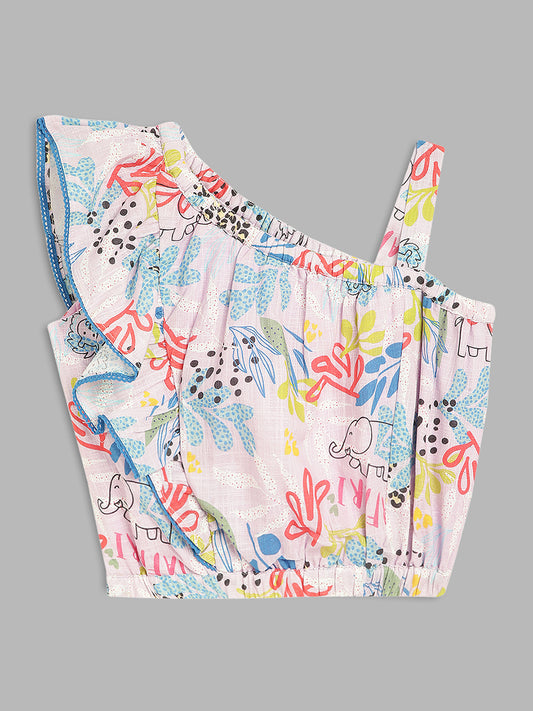 Elle Kids Girls Multi Printed Asymmetrical Neck Top