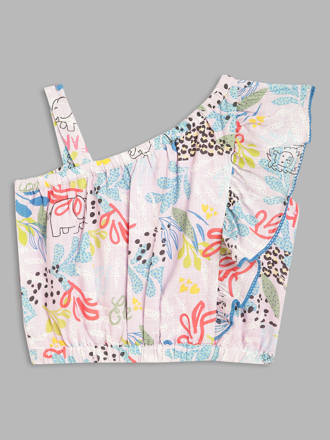 Elle Kids Girls Multi Printed Asymmetrical Neck Top