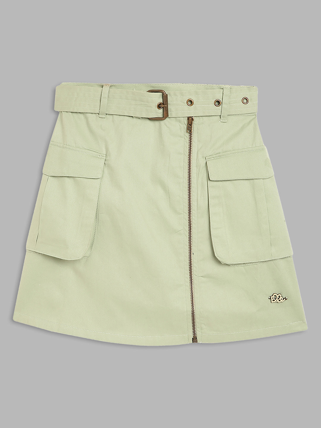 Elle Kids Girls Olive Solid Regular Fit Skirt