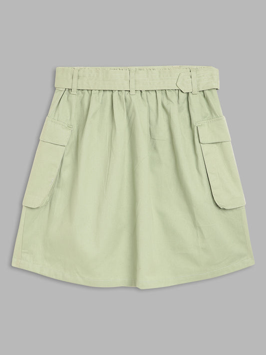 Elle Kids Girls Olive Solid Regular Fit Skirt