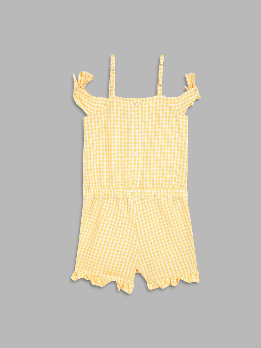 Elle Kids Girls Yellow Checked Square Neck Playsuit