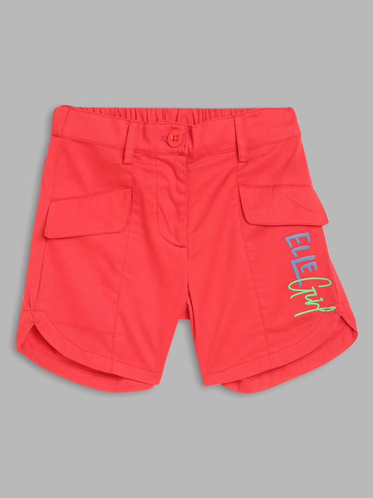 Elle Kids Girls Red Solid Regular Fit Shorts