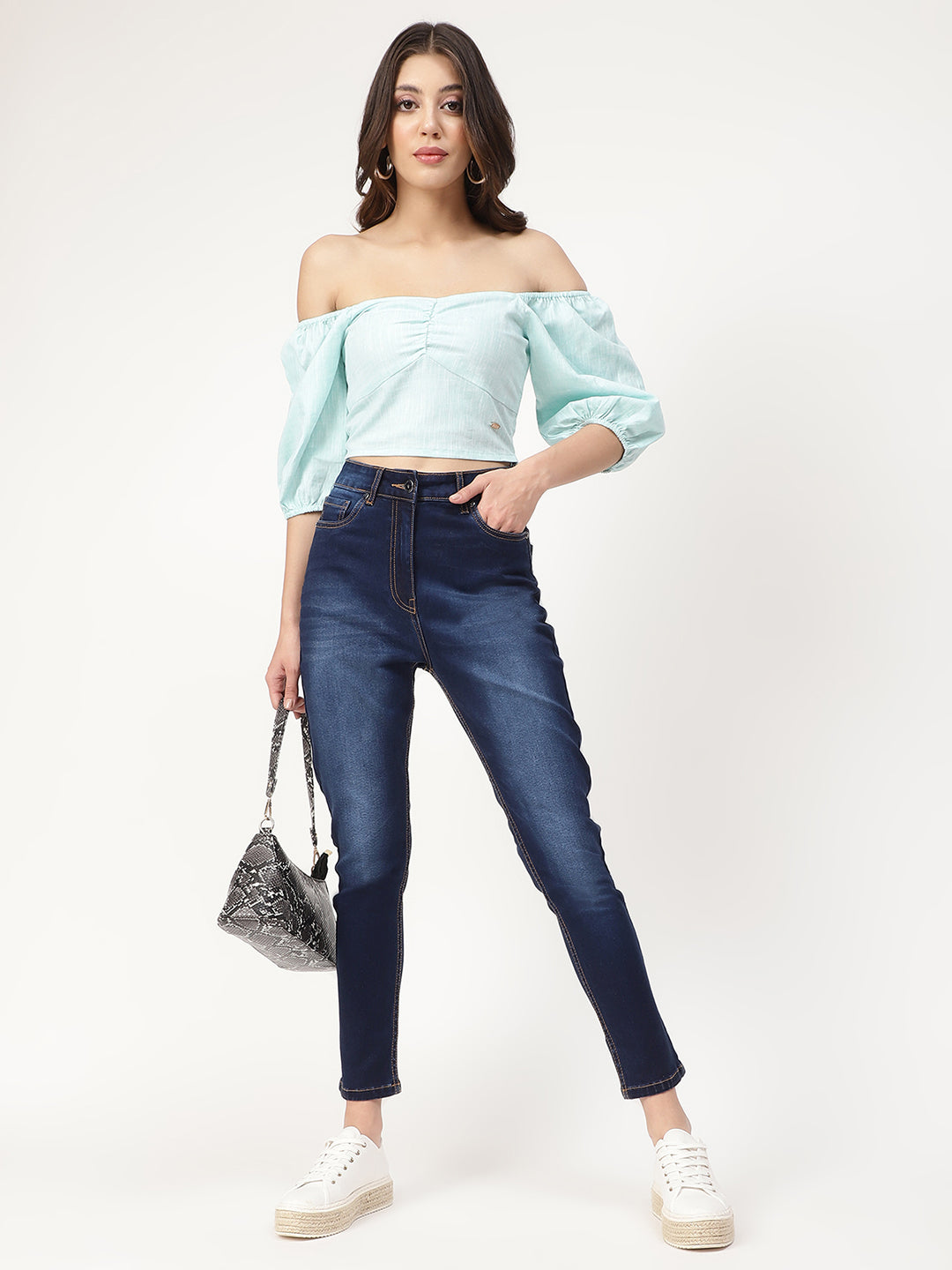 Elle Women Green Solid Off Shoulder Top