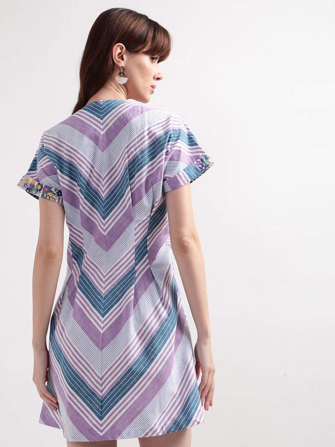 Elle Women Multi Striped V Neck Dress