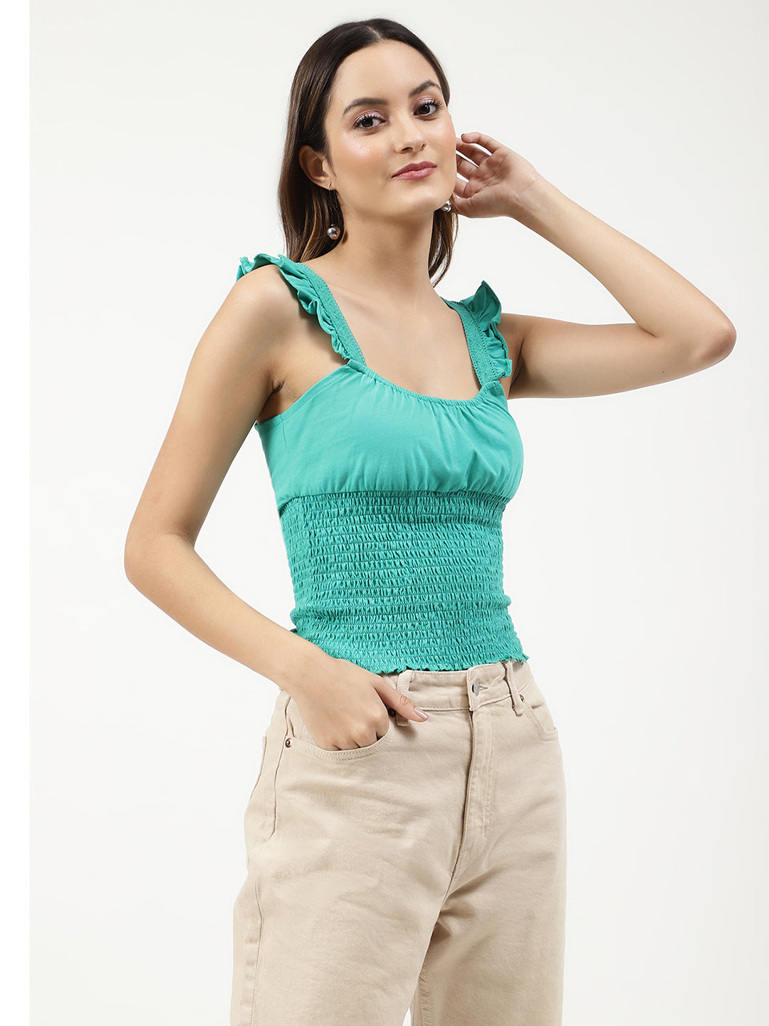Elle Green Semi Fitted Crop Top