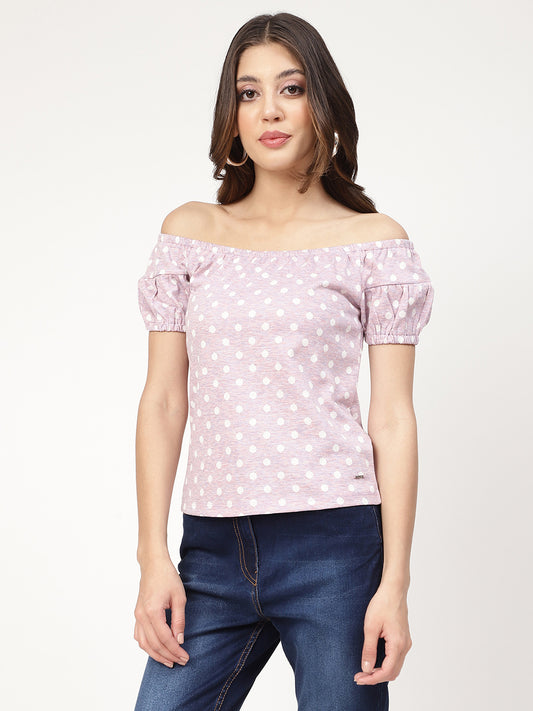 Elle Purple Polka Dot Semi Fitted Top