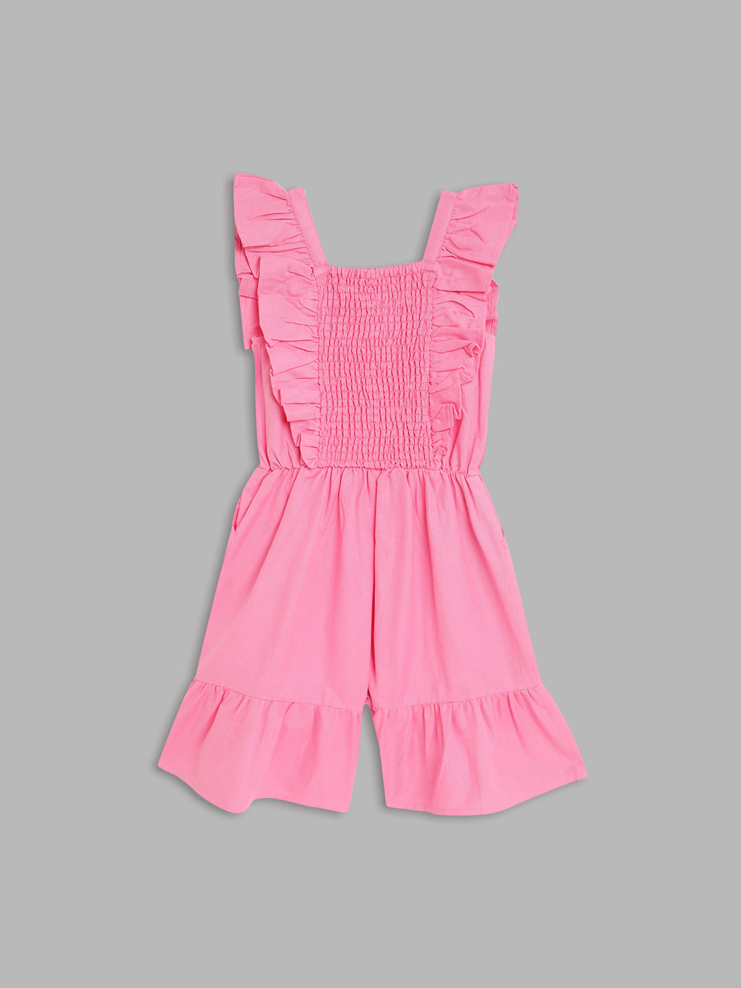 Blue Giraffe Girls Pink Embroidered Square Neck Playsuit