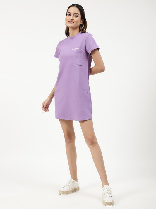 Elle Women Lilac Solid Round Neck Dress