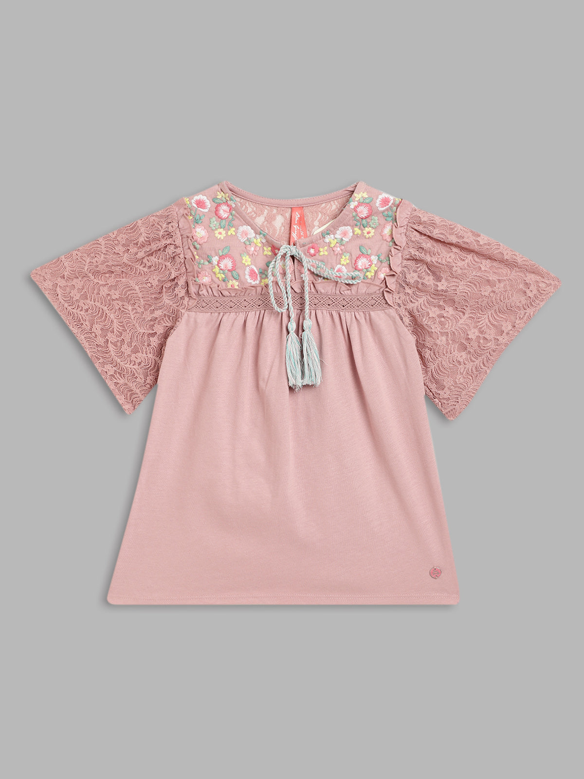 Blue Giraffe Girls Pink Solid Round Neck TShirt