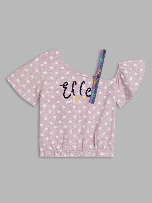 Elle Kids Girls Lilac Printed Round Neck TShirt