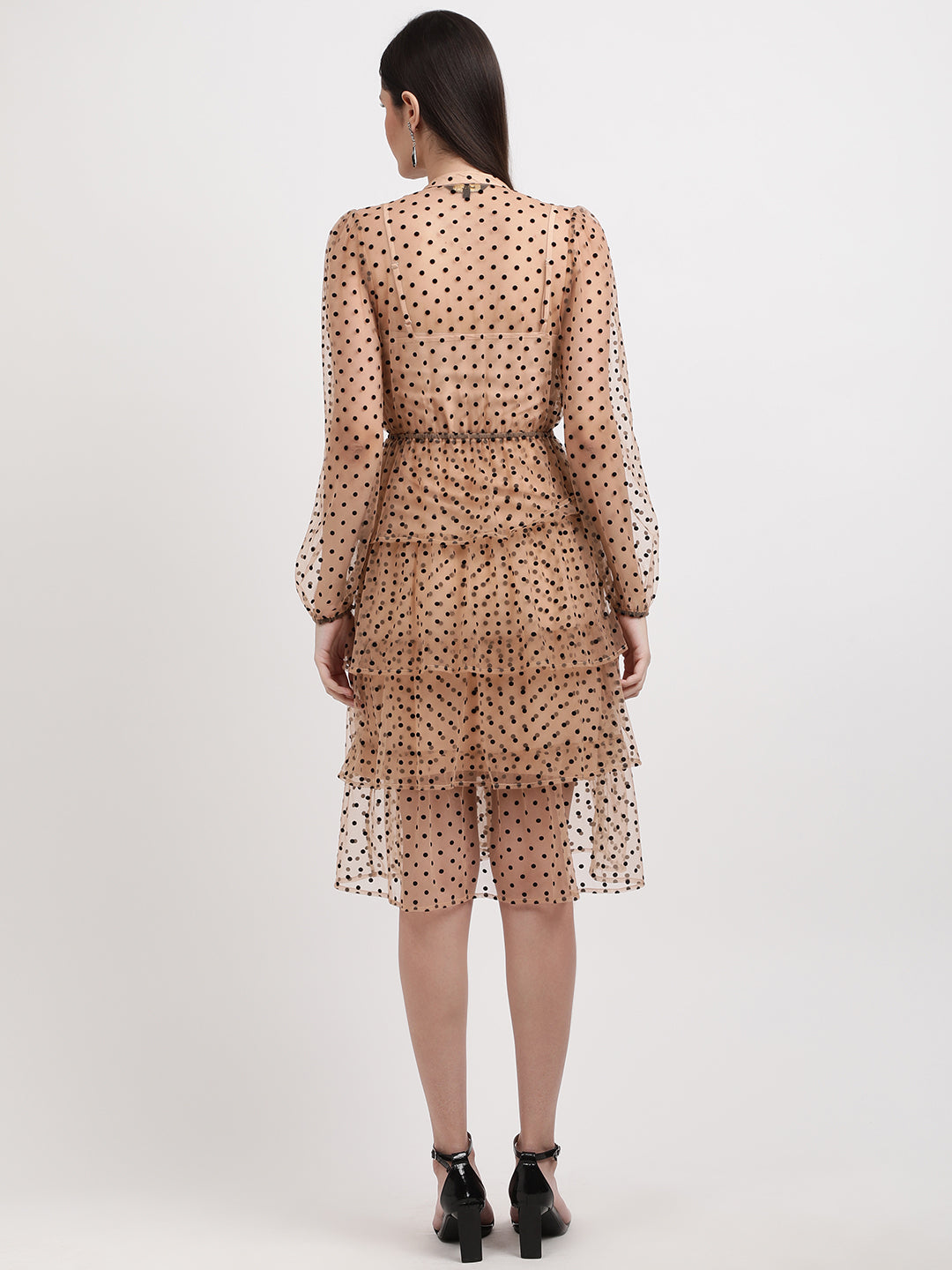Centre Stage Women Beige Printed Band Collar Dress