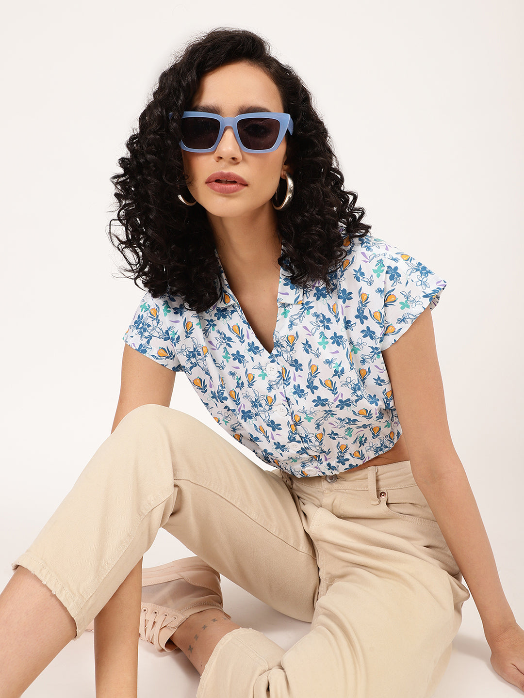 Elle Women Multi Printed V Neck Top