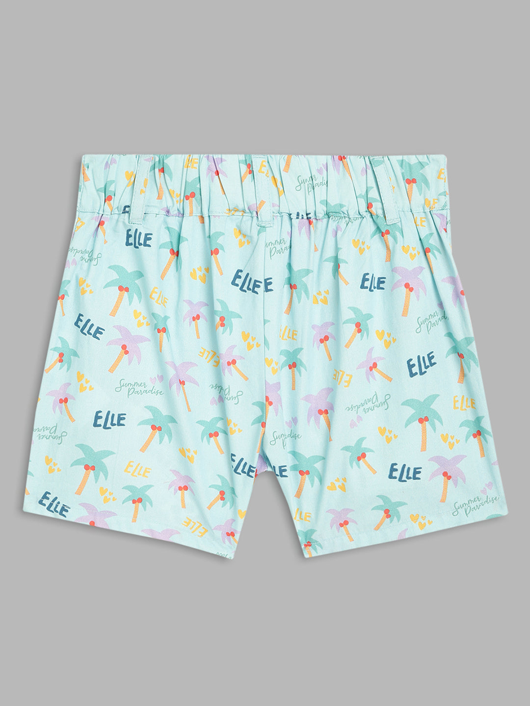 Elle Kids Girls Green Printed Regular Fit Shorts