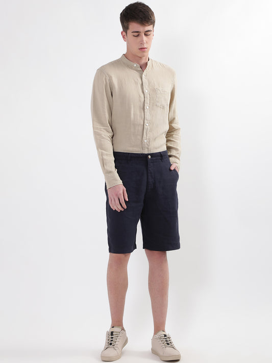 Harsam Men Navy Blue Solid Regular Fit Shorts