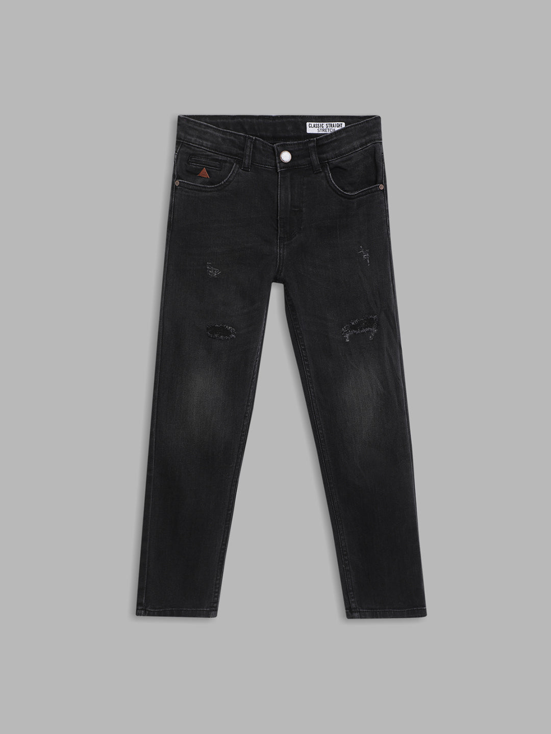Blue Giraffe Boys Charcoal Solid Straight Fit Jeans