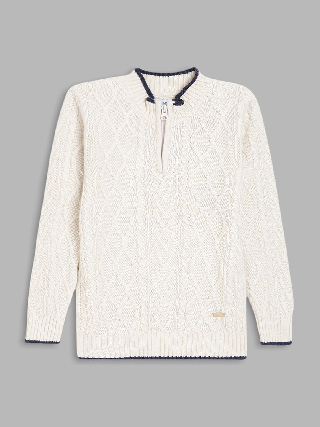 Blue Giraffe Boys Cream Solid Sweater