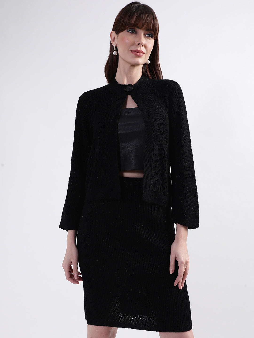 Centre Stage Women Black Solid Round Neck Sweater
