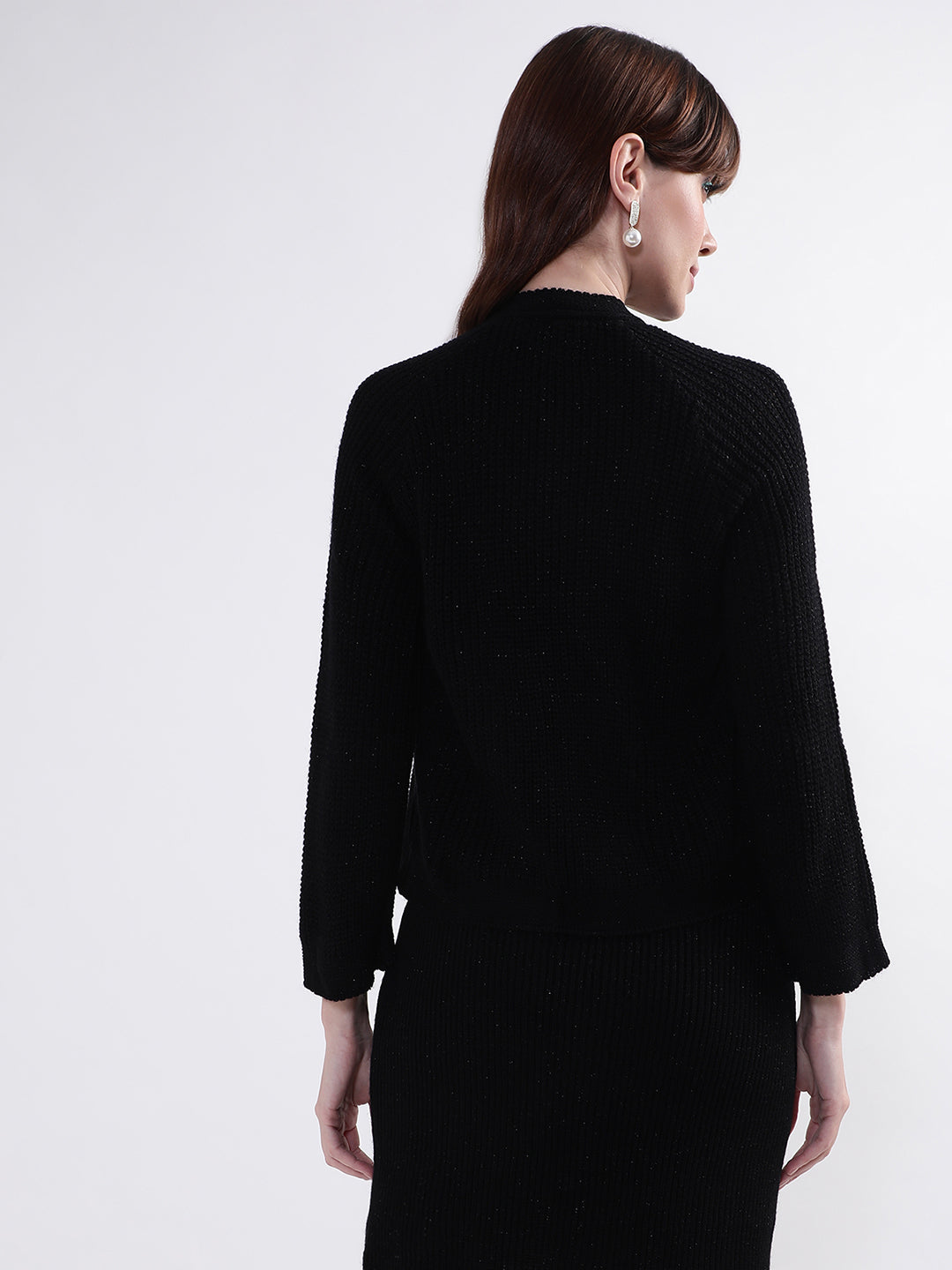 Centre Stage Women Black Solid Round Neck Sweater