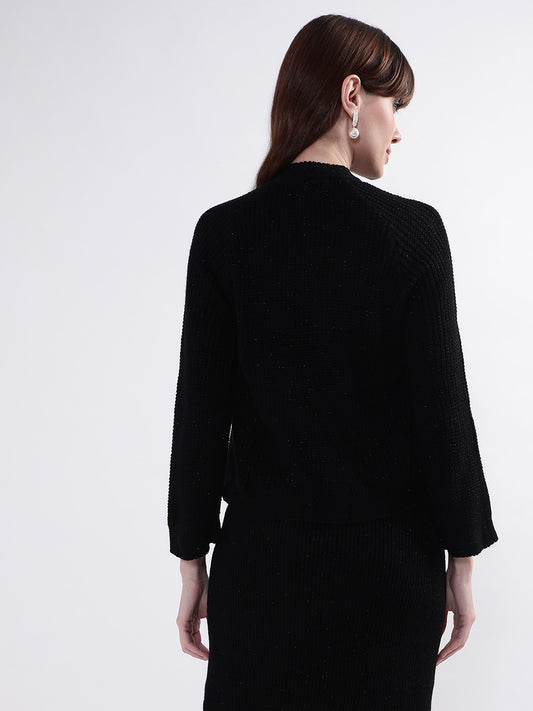 Centre Stage Women Black Solid Round Neck Sweater