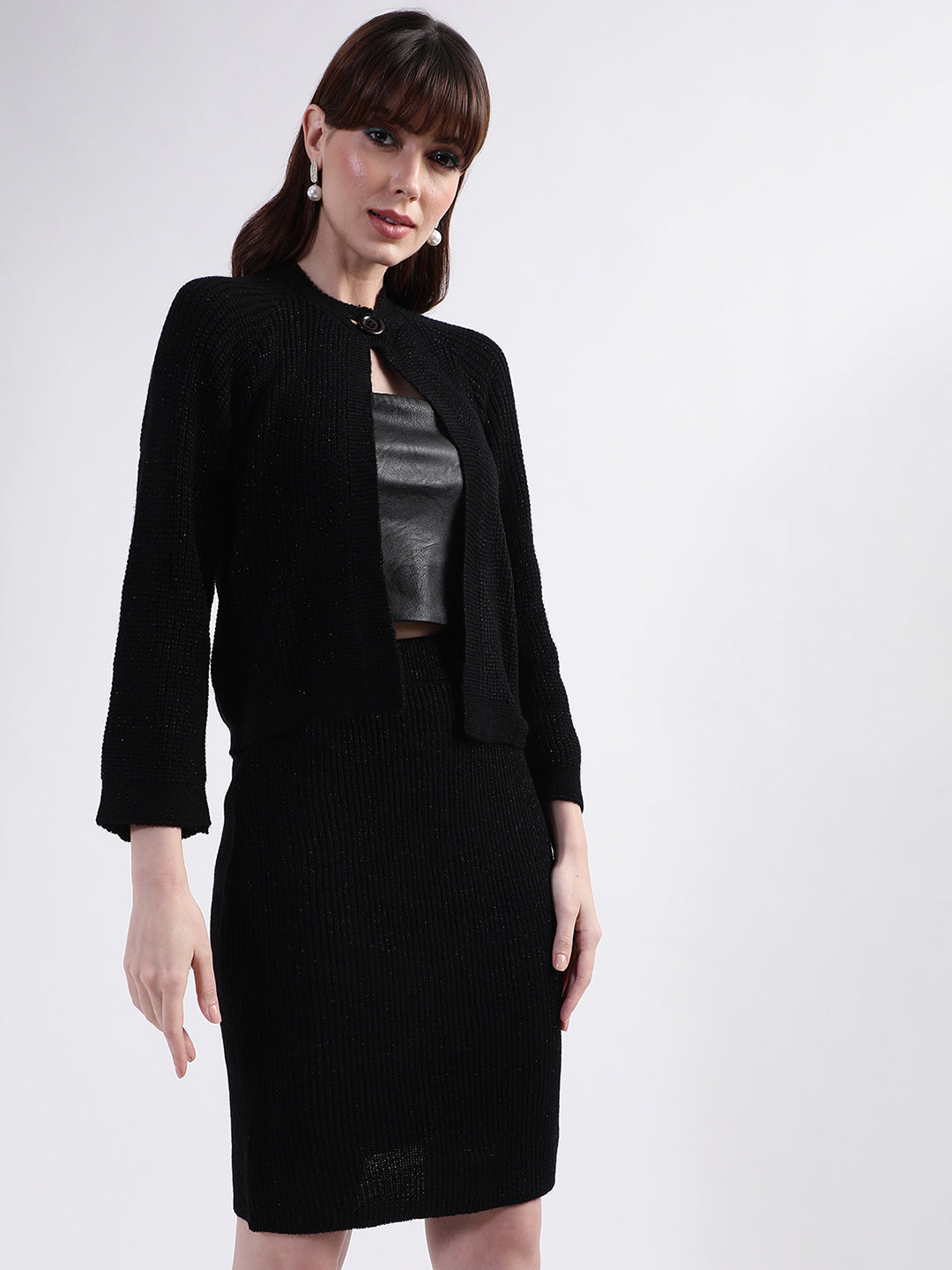 Centre Stage Women Black Solid Round Neck Sweater