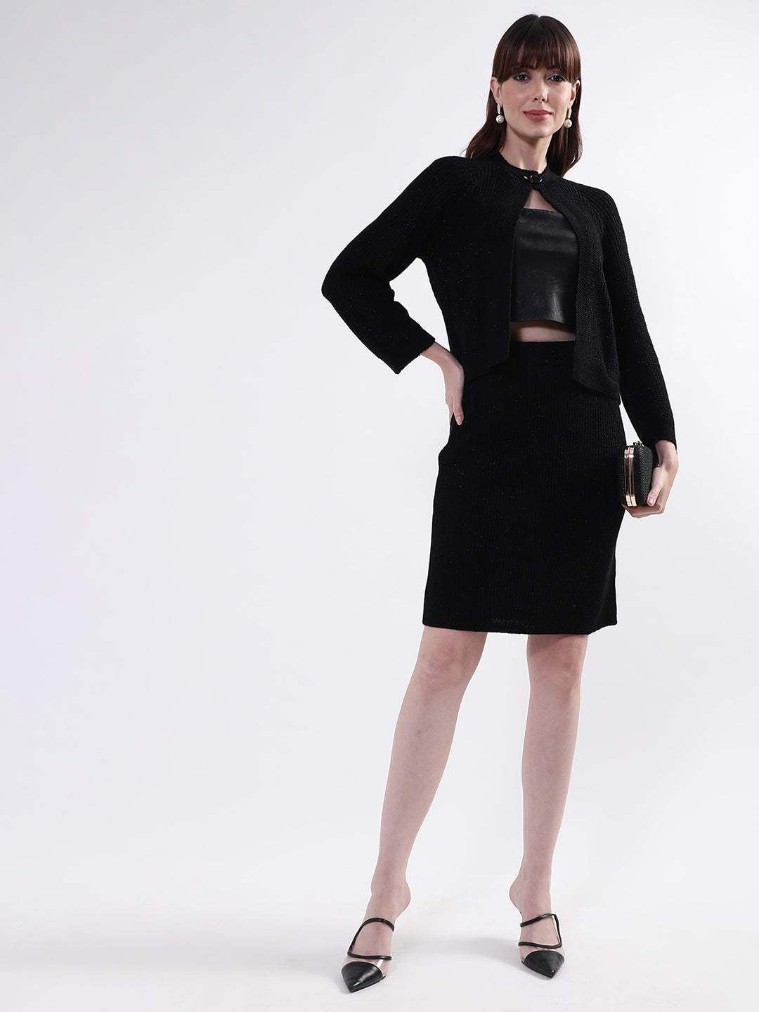 Centre Stage Women Black Solid Round Neck Sweater