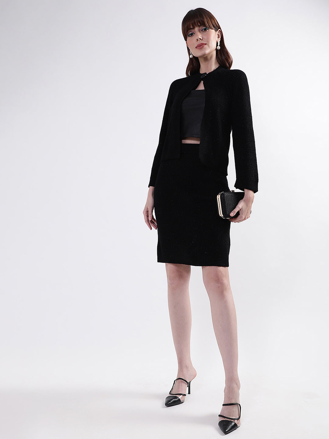 Centre Stage Women Black Solid Round Neck Sweater