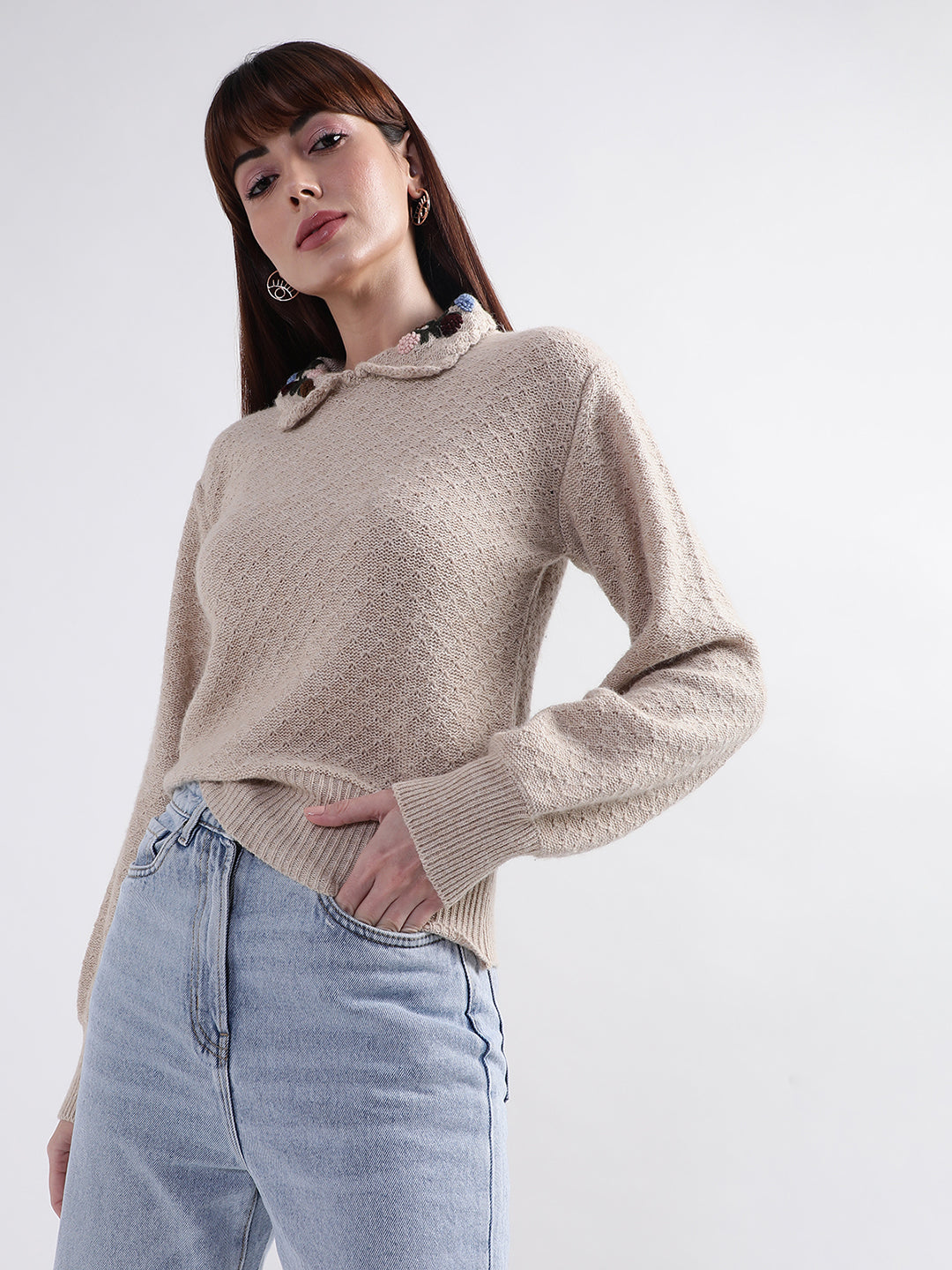 Rooted Women Beige Solid Sweater