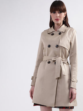 Centre Stage Women Beige Solid Collar Overcoat