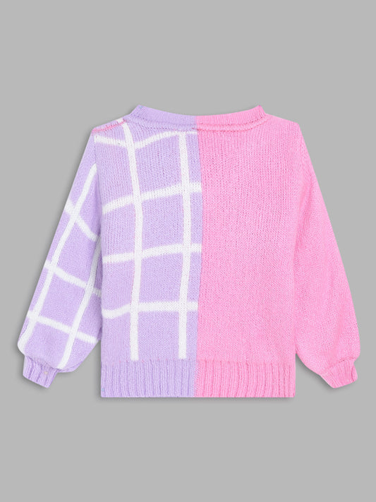 Blue Giraffe Girls Pink Colour blocked Sweater