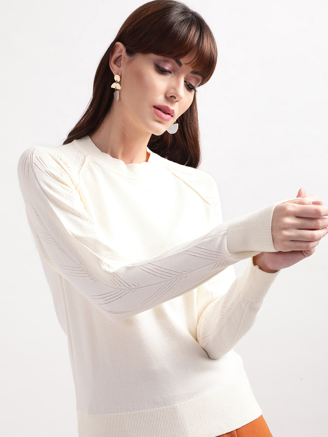 Centre Stage Women White Solid Sweater