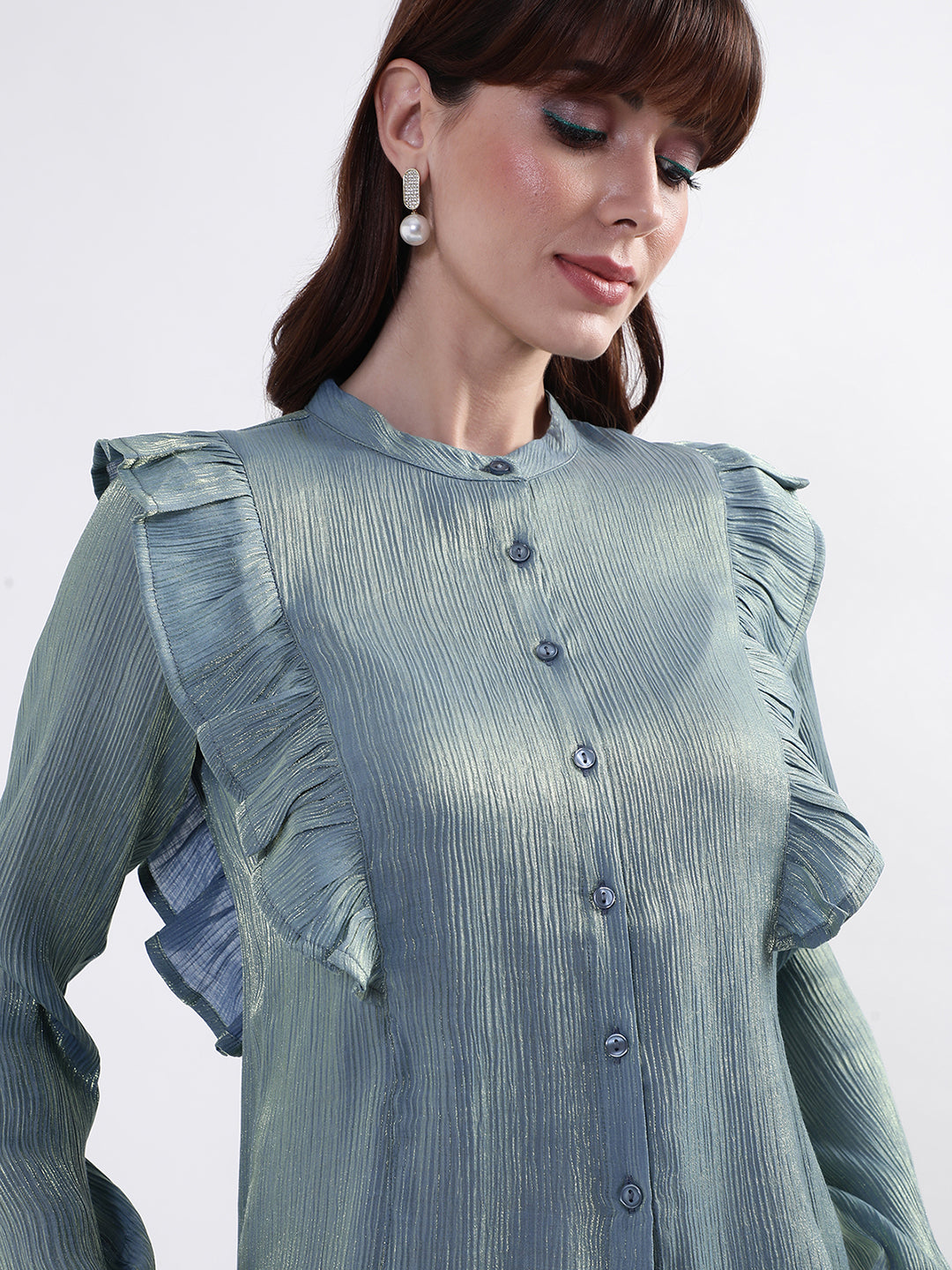 Centre Stage Women Blue Solid Collar Top