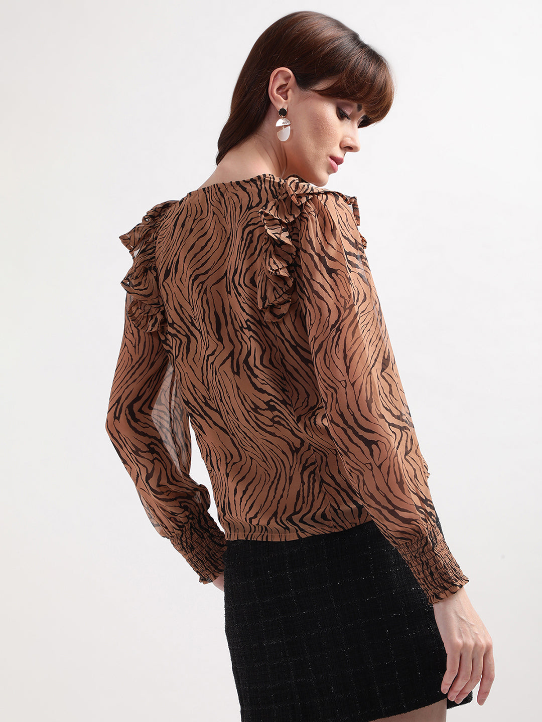 Centre Stage Women Brown Printed V Neck Top