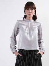 Centre Stage Women Grey Solid Collar Top