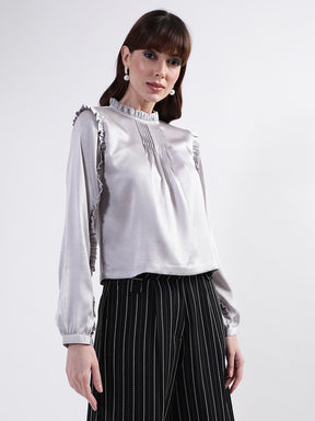 Centre Stage Women Grey Solid Collar Top