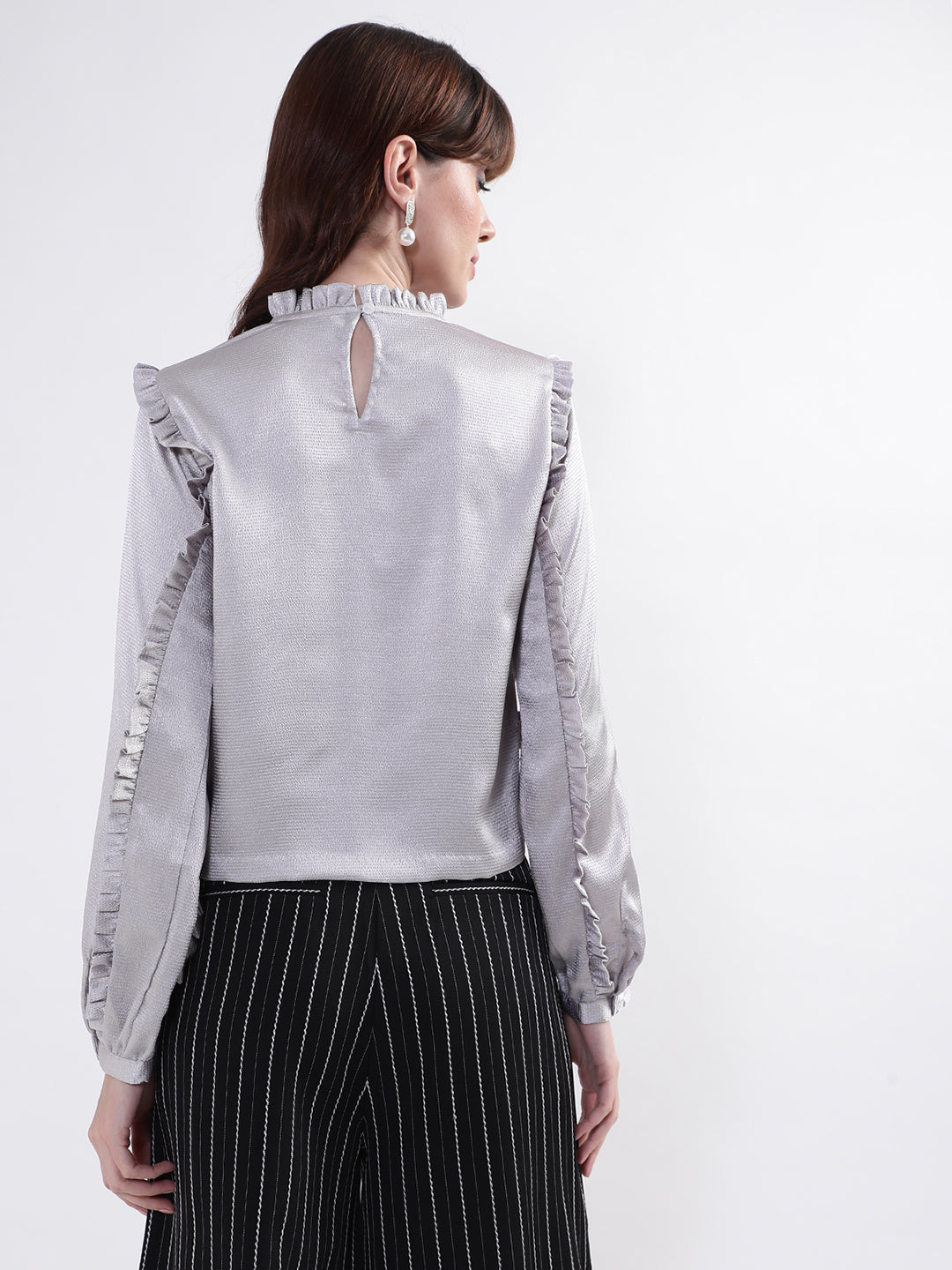 Centre Stage Women Grey Solid Collar Top