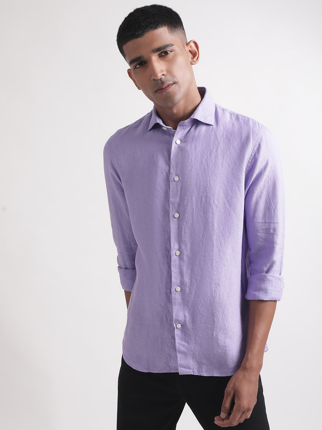 Matinique Purple White Collar Solid Shirt