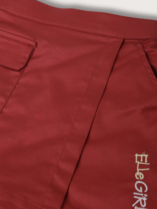 Elle Kids Girls Deep Red Solid Regular Fit Skirt