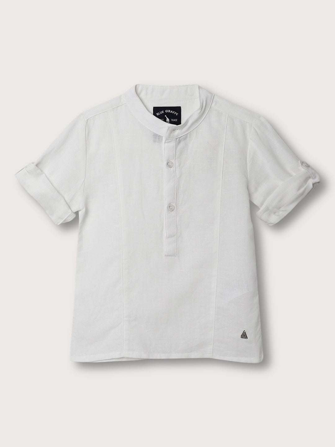 Blue Giraffe Boys White Solid Mandarin Collar Shirt