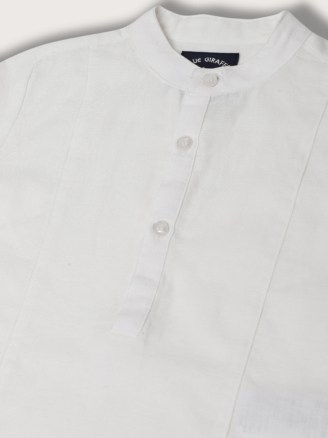Blue Giraffe Boys White Solid Mandarin Collar Shirt