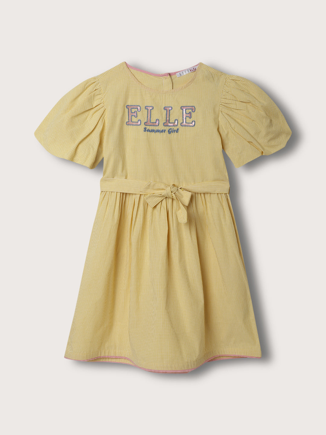 Elle Kids Girls Lemon Yellow Solid Round Neck Dress