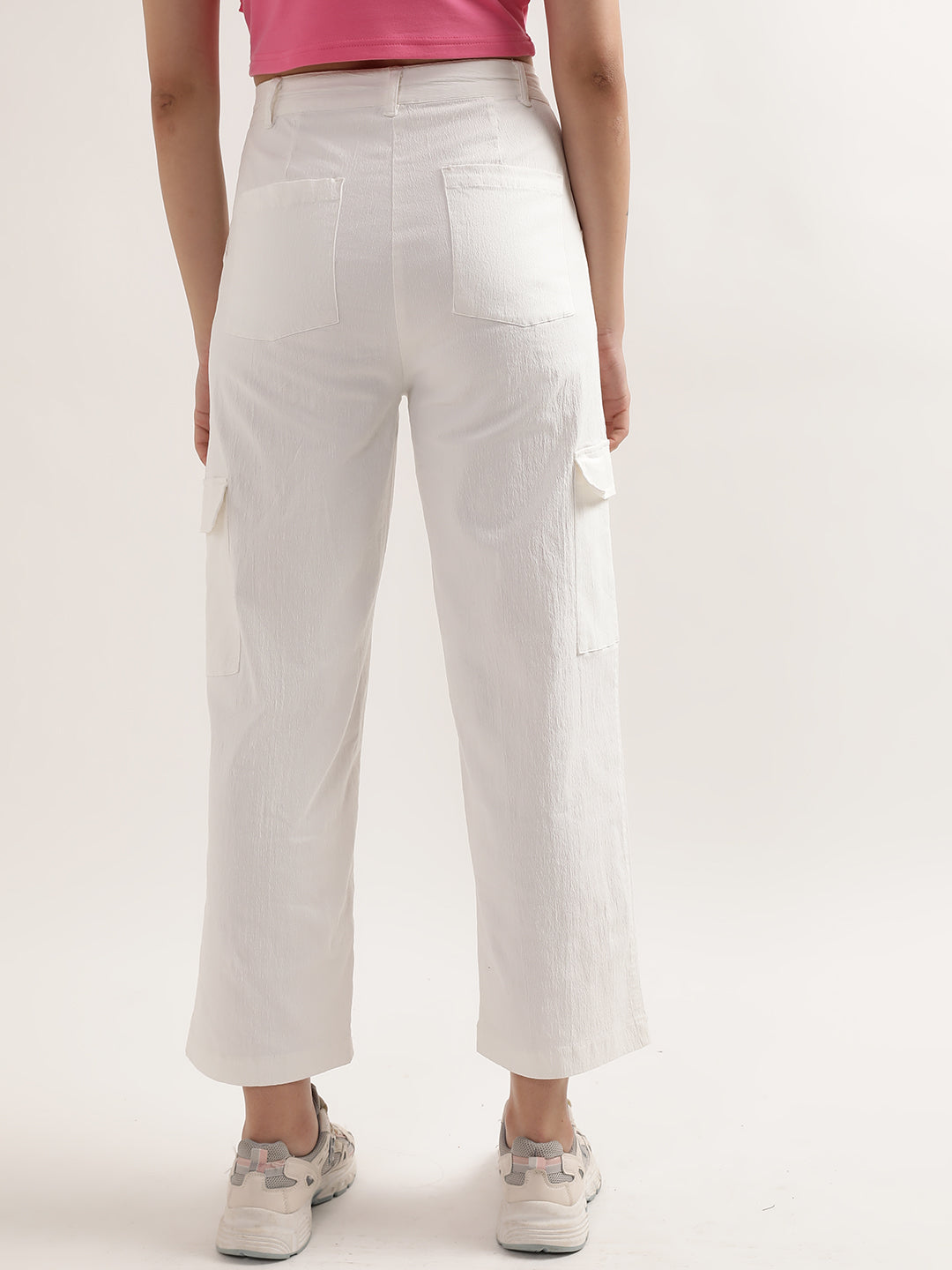 Elle Women White Solid Regular Fit Trouser