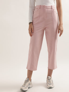 Elle Women Pink Solid Regular Fit Trouser