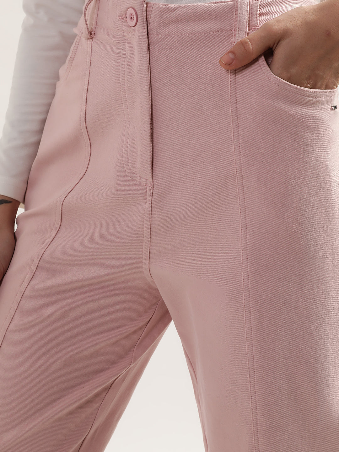 Elle Women Pink Solid Regular Fit Trouser