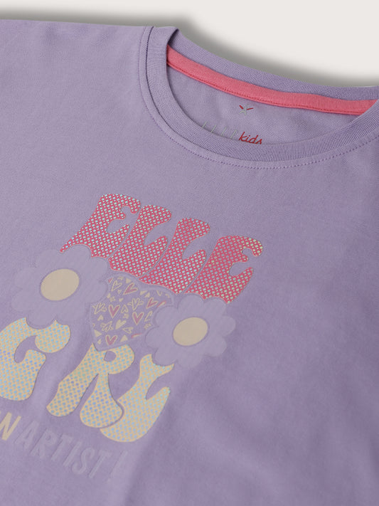 Elle Kids Girls Lilac Solid Round Neck TShirt