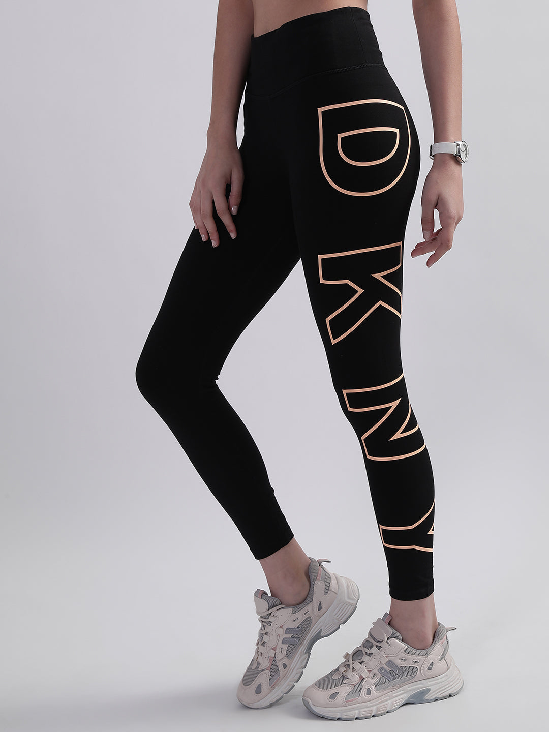 DKNY Women Peach Solid Fitted Leggings
