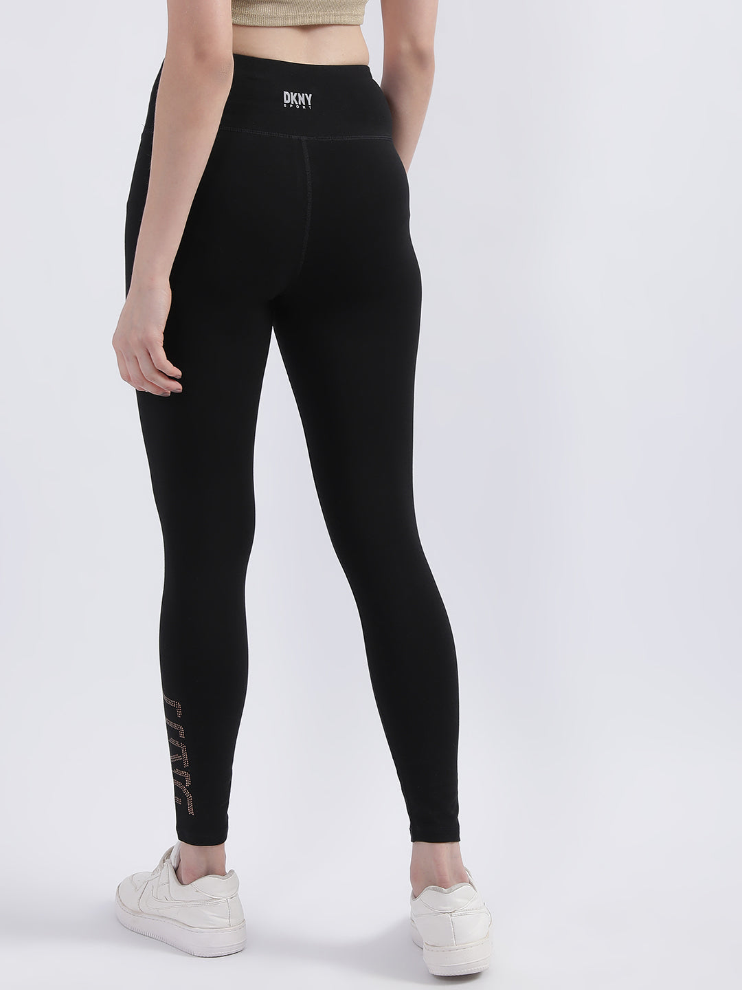 DKNY Women Black Solid Fitted Leggings