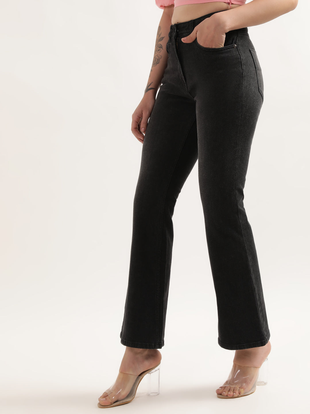 Elle Women Black Solid Regular Fit Jeans